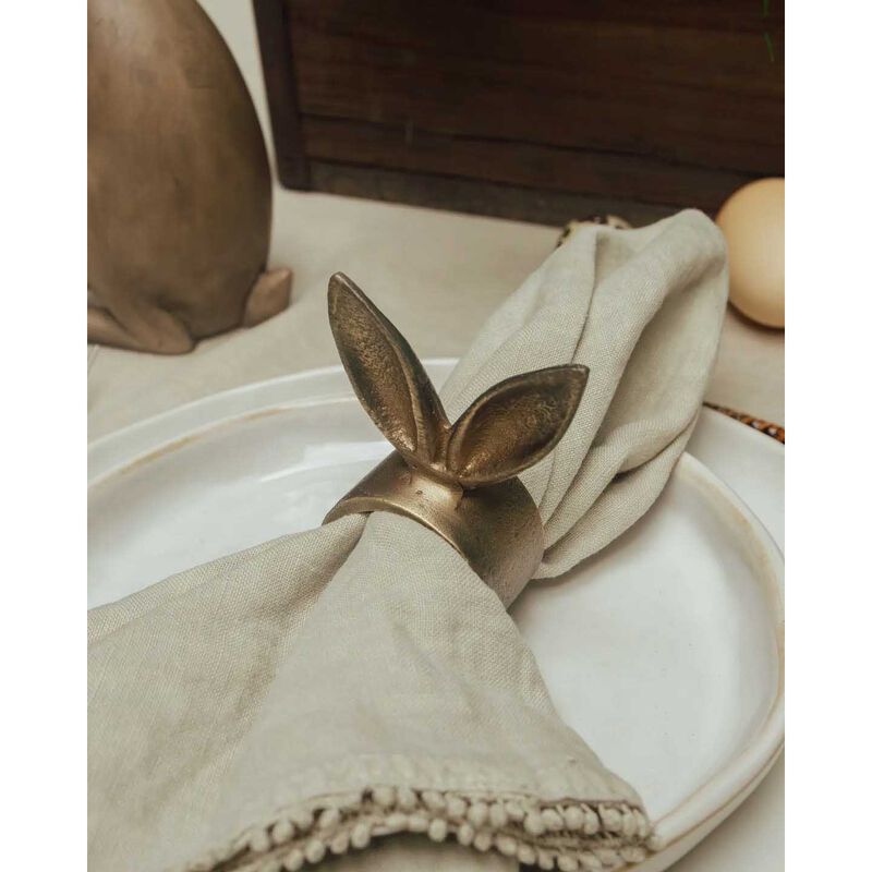 French Country Rabbit Ears Napkin Ring Antique Brass image number 1